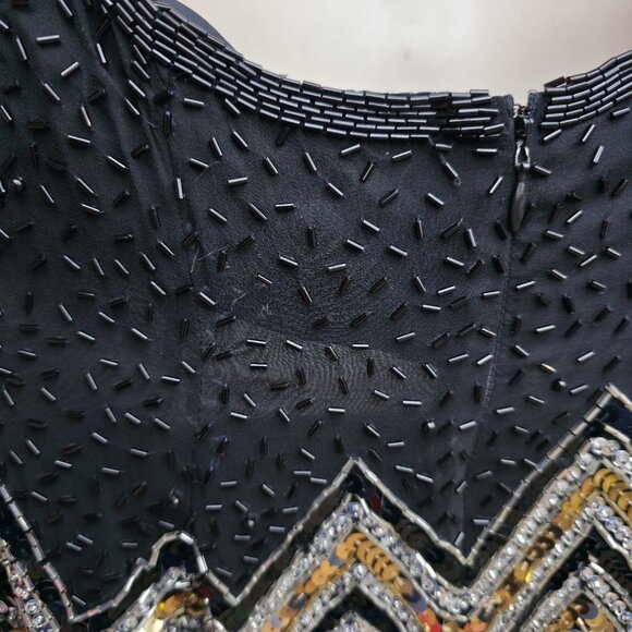 Vintage Niteline by Della Roufogali Black Gold Beaded Fringe Cocktail Dress - Picture 11 of 12